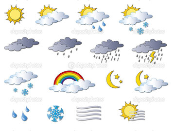 Icone meteo per sole, nuvole e pioggia
